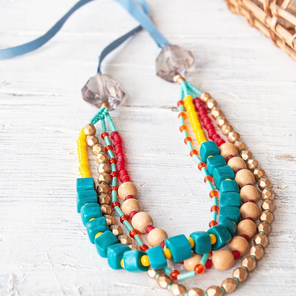 Collier multi-rangs coloré, collier coloré perlé, collier de déclaration, collier en couches audacieux