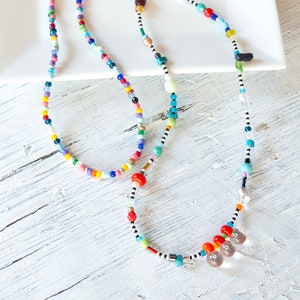 Two Beaded Necklace, Multi Colored Beaded Necklace, Asymmetrical Necklace, Assorted Beads Necklace, Semiprecious Beads, Lampwork Beads