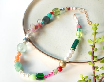 Colar de contas ousado, colar de contas grandes, colar de contas lampwork, colar statement, colar chocker, colar ooak