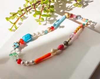Colar de contas grossas, colar de contas grandes coloridas, colar OOAK, colar de contas ousadas, colar statement, colar chocker