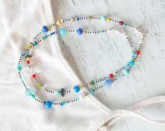 Colar de miçangas, colar de miçangas multicoloridas, colar feito à mão, colar de amizade, colar de miçangas sortidas, miçangas semipreciosas