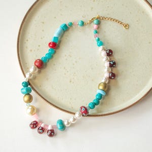 Large Beads Necklace, Mixed Beads Necklace, Bold Beaded Necklace, Statement Necklace, Chocker Necklace, OOAK Necklace