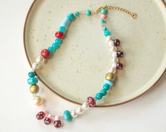 Colar de contas grandes, colar de contas mistas, colar de contas ousadas, colar statement, colar chocker, colar OOAK