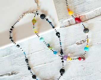 Beaded Necklace, Multi Colored Beaded Necklace, Handmade Necklace, Friendship Necklace, Assorted Beads Necklace, Semiprecious Beads