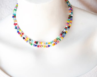 Par de colares de melhores amigas, colar de contas multicoloridas, colar feito à mão, colar da amizade, colar colorido, contas pequenas