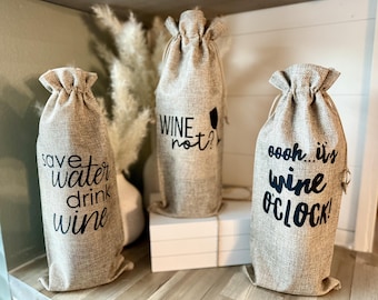 Bachelorette Gift, Custom Wine Bag, Wedding Day Gift, Mothers Day Gift, Custom Vinyl, Wine, White Elephant, Birthday, Burlap, Mom Gift