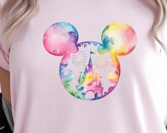 Camisa con castillo teñido anudado inspirado en Disney, sudadera con orejas de Mickey, regalo de atuendo de parque mágico