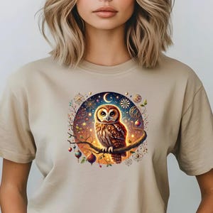 Whimsical Owl DTF Sweatshirt or T-Shirt | Gildan | Celestial Animal Lover Gift