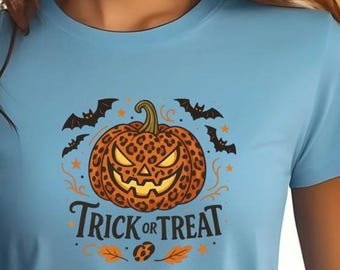 Halloween Leopard Print Pumpkin shirt : Spooky Trick or Treat Shirt