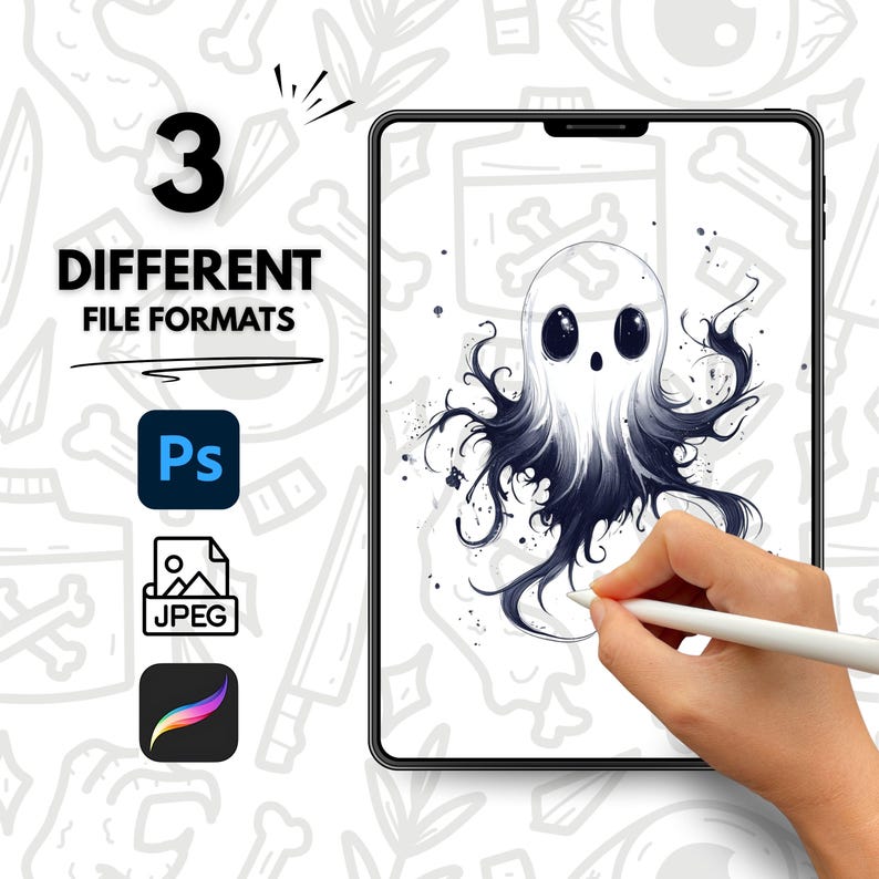 100 Kawaii Ghost Hand Drawn Tattoo Stamps, Procreate Tattoo Brushes ...