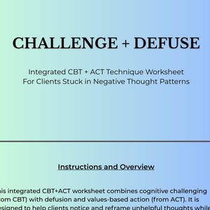 Geïntegreerd werkblad CGT + ACT-therapie | Afdrukbare counselingtool | Gedachten en waarden | Afdrukbare geestelijke gezondheid voor therapeuten en cliënten