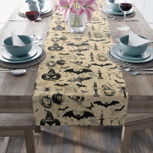 Halloween Table Runner, Spooky Cotton/Poly Blend, Pumpkin Table Decor, Fall Table Linens, Gothic Home Decor, Halloween Party Supplies