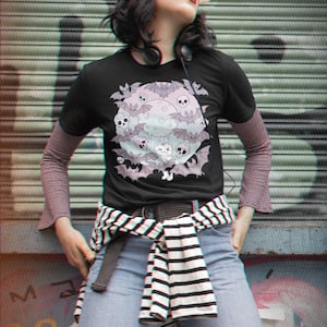 Bats and Skulls Shirt, Dripping Moon Pastel Goth T-Shirt, Cat Tee, Alternative Fashion, Gothic Gift, Scene Clothes