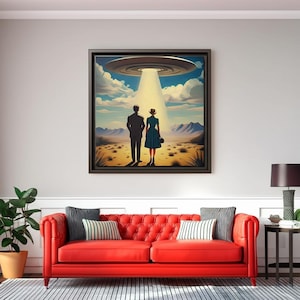 UFO Painting, Framed Matte Print, Space Decor, Sci-Fi Bedroom Decor, Alien Spaceship Artwork, Extraterrestrial Wall Hanging, Canvas Wall Art