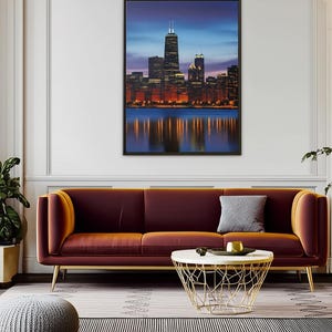 Chicago Skyline Wall Art over Lake Michigan, Canvas Wall Print, Home Decor Print, Cityscape Poster, City Skyline Painting