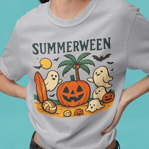 Graphic Summerween Tee, Halloween-Inspired Summer Shirt, Casual Wear, Gift for Him, Everyday Style, Seasonal Fun