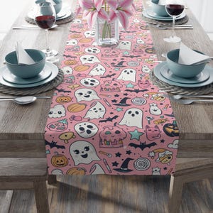 Pink Goth Halloween Table Runner: Spooky Party Decor