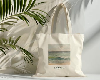 California Beach Cotton Canvas Tote Bag: Newport Beach Watercolor