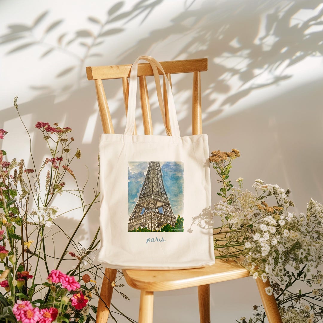 エッフェル塔コットントートバッグ：パリの水彩画アートギフト - Etsy 日本