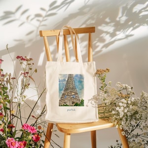 Eiffel Tower Cotton Tote Bag, Parisian Bag, Art Gift, Watercolor gift, Paris Gift, Gift for Her, Gift for Travelers, Wearable Art, Paris