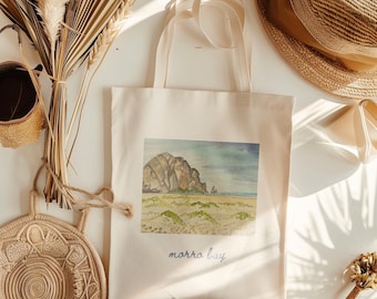 Morro Bay California Tote Bag: Watercolor Art, Beach Lover Gift