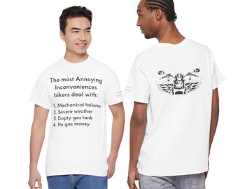 Biker Inconveniences Shirt, Funny Motorcycle Rider Humor Tee, Biker Life T-Shirt, Unisex Cotton Rider Shirt white and grey colors