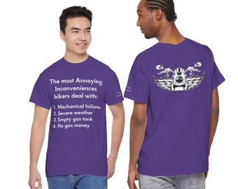 Biker Inconveniences Shirt, Funny Motorcycle Rider Humor Tee, Biker Life T-Shirt, Unisex Cotton Rider Shirt purple colors