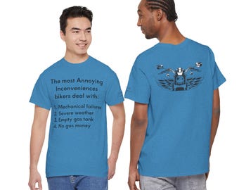 Biker Inconveniences Shirt, Funny Motorcycle Rider Humor Tee, Biker Life T-Shirt, Unisex Cotton Rider Shirt blue colors