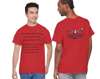 Biker Inconveniences Shirt, Funny Motorcycle Rider Humor Tee, Biker Life T-Shirt, Unisex Cotton Rider Shirt reds and pink colors