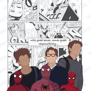 Spider-Man print, Andrew, Tobey and Tom. Digital download. Superhero print poster art.