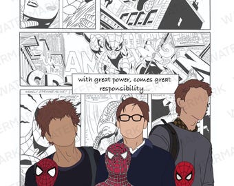 スパイダーマン像を描いたスタン・リー - マーベル、限定版プリント