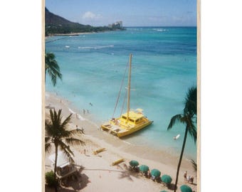 Fotografías en catamarán en la playa de Waikiki - Arte mural hawaiano enmarcado de gran tamaño
