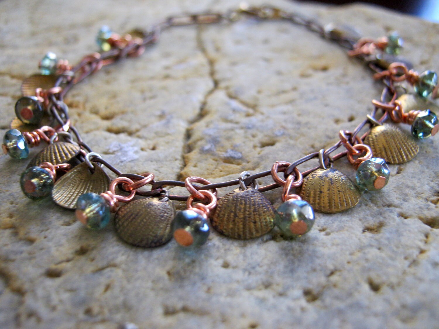 Brass Seashell Crystal Bracelet From the Sea Etsy