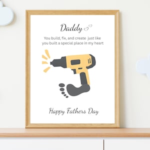 Artisanat d'empreintes de pas pour la fête des pères, cadeau pour papa d'un enfant, téléchargement numérique, premier cadeau de fête des pères, bricolage imprimable, empreinte de main de beau-père pour la fête des pères