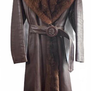 Vintage 1970s Rajac Leather Coat | Fur Trim | Princess Cut | Boho Luxury | S