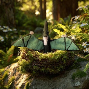 Handmade Felt Pterodactyl Finger Puppet, Whimsical Dinosaur Gift, Prehistoric Spirit of Play and Imagination for Kids and Adults