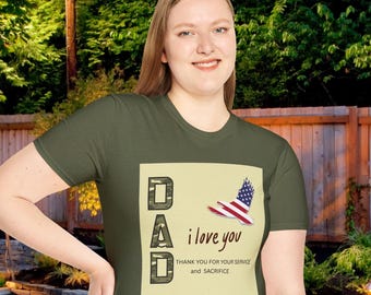 Military Dad tshirt I Love You Thank You for Your Service Patriotic Baby Gift for Veteran Dad Army Camo Letters Soft Cotton Tee