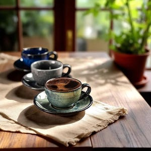 Gradient Ceramic Coffee Cup Set with Saucer: Handmade Latte Mug