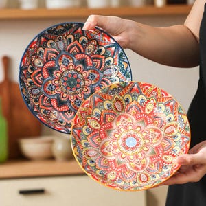 Hand-Painted Ceramic Serving Plates | Colorful Bohemian Design | Decorative Plates for Dining & Kitchen | Perfect Gift for Home  Holidays