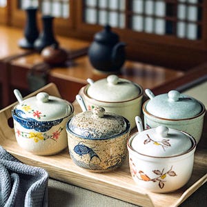 Handmade Japanese Ceramic Jar with Lid – Wabi Sabi Tea/Coffee Canister – Minimalist Spice Jar – Kitchen Storage Container Decor