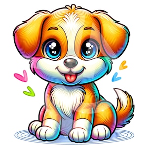 Rainbow Puppy Joy: Vibrant Happy Puppy Kids T-Shirt - Colorful Cartoon Dog with Big Eyes, Whimsical Dog Kid's T-Shirt | Unique Gift