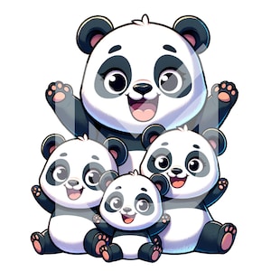 Camiseta infantil "Familia Panda Feliz" - Diseño de oso panda de dibujos animados - Camiseta infantil / Regalo único