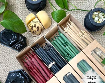Juego de 31 velas rituales de cera de abeja para protección, amor y dinero | Velas para hechizos de altar.