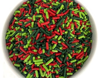 Mezcla de chispas mágicas de Elfo. Chispas verdes, verde lima y rojas. Galletas navideñas de Elfo Santa. Hornear, pasteles, cupcakes, decoración. 85 g.