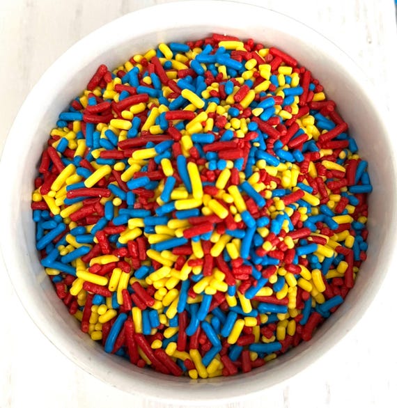 Super Hero Trio Sprinkles Mix!  Red Yellow and Blue Sprinkles Mix  Cupcake Decor, Parties, Favors, Cake Decor, Graduation Prom and more 6 oz