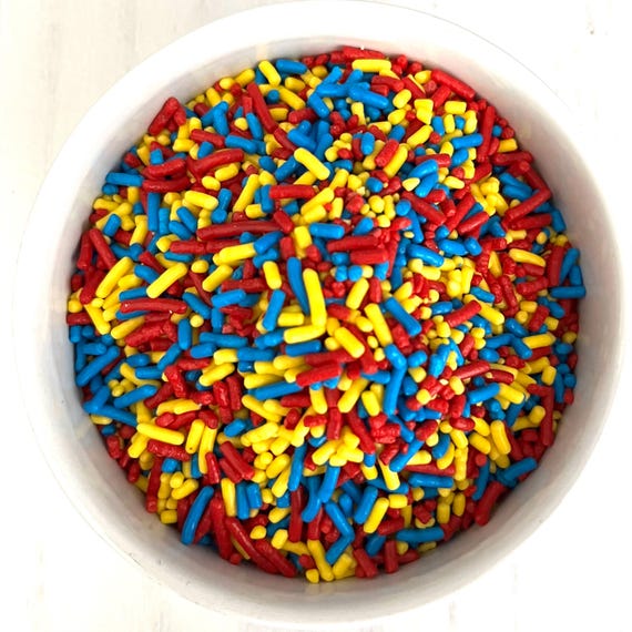 Super Hero Trio Sprinkles Mix!  Red Yellow and Blue Sprinkles Mix  Cupcake Decor, Parties, Favors, Cake Decor, Graduation Prom and more 6 oz