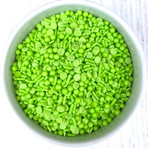 Leapin Lizzards Jimmies Sprinkles Mix! Vibrant Bright Green Sprinkles Pearls Quins mix!  Perfect for Graduation Cupcakes Baking and Cakes!