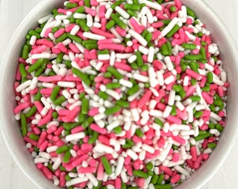 ¡Mezcla de chispas Primavera Eterna! ¡Mezcla de chispas rosa, verde lima y blancas! ¡Mezcla para decorar pasteles, cupcakes de cumpleaños, galletas, dulces y mucho más!