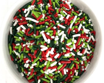 ¡Mezcla mágica y alegre para chispas navideñas! ¡Mezcla de chispas rojas, verde lima, verdes y blancas! ¡Repostería navideña, decoración de cupcakes y galletas!