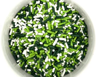 ¡Mezcla de chispas para la hora del té! Mezcla perfecta de chispas verde lima, verde y blanco para fiestas temáticas de golf, decoración de pasteles, cupcakes y galletas. 85 g.